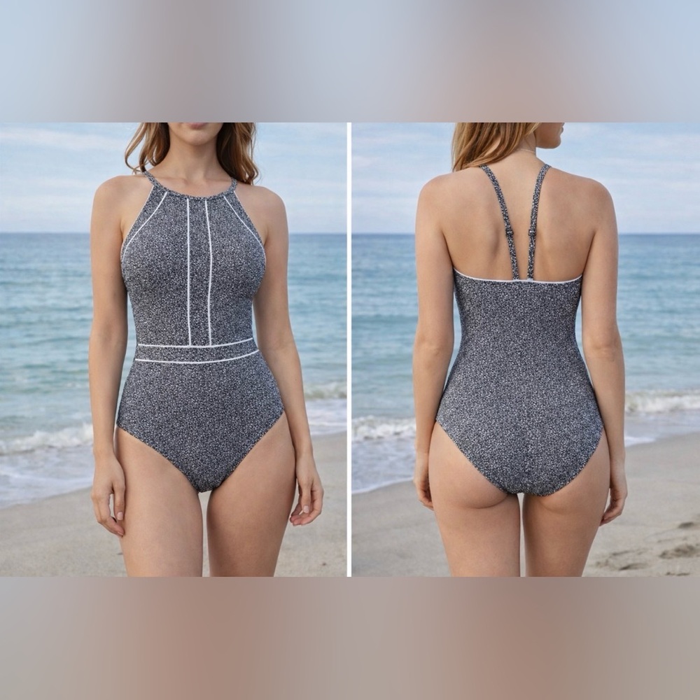 $149 Profile by Gottex Women's Black White One Piece Swimsuit Size 8 NEW